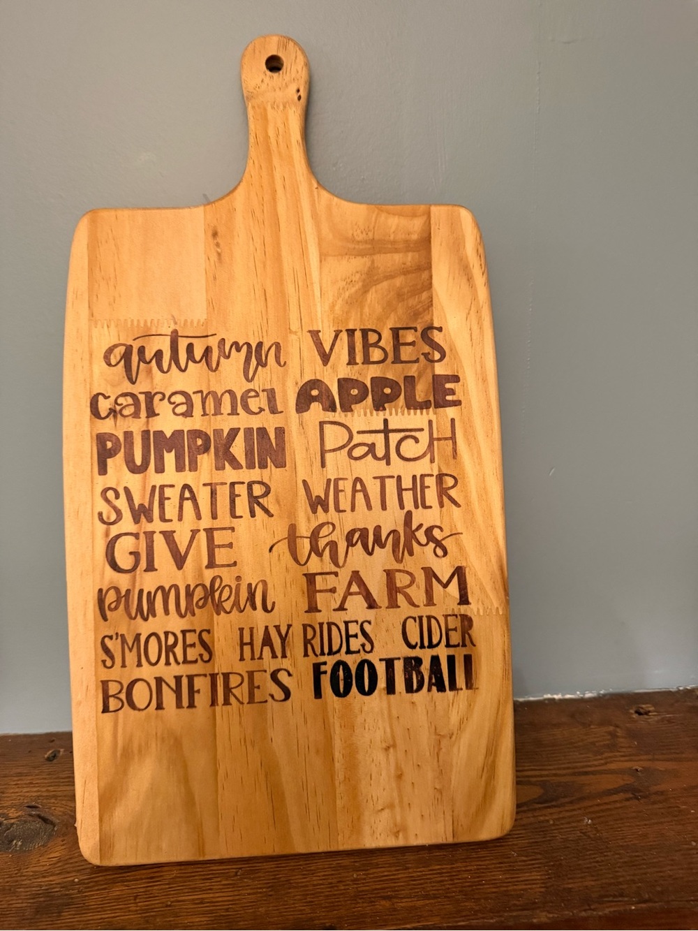 Wooden Autumn-Themed Serving/Charcuterie Board - Natural